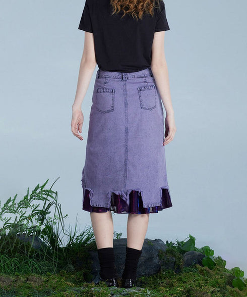 Distressed Layered Denim Skirt